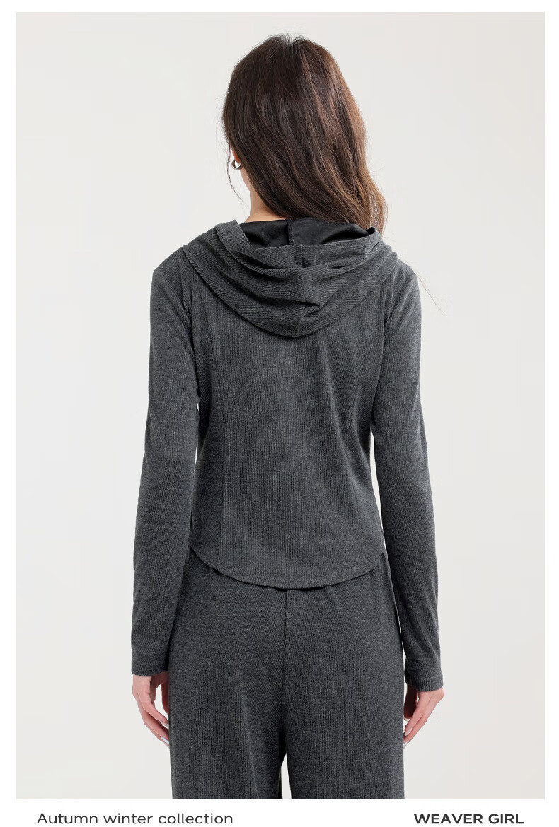 MJ STYLE Faux Cashmere Hooded Slim Cardigan with Glutinous Rice Pants Women's 2026 Spring Autumn New Slim Fit Commuting Set 4