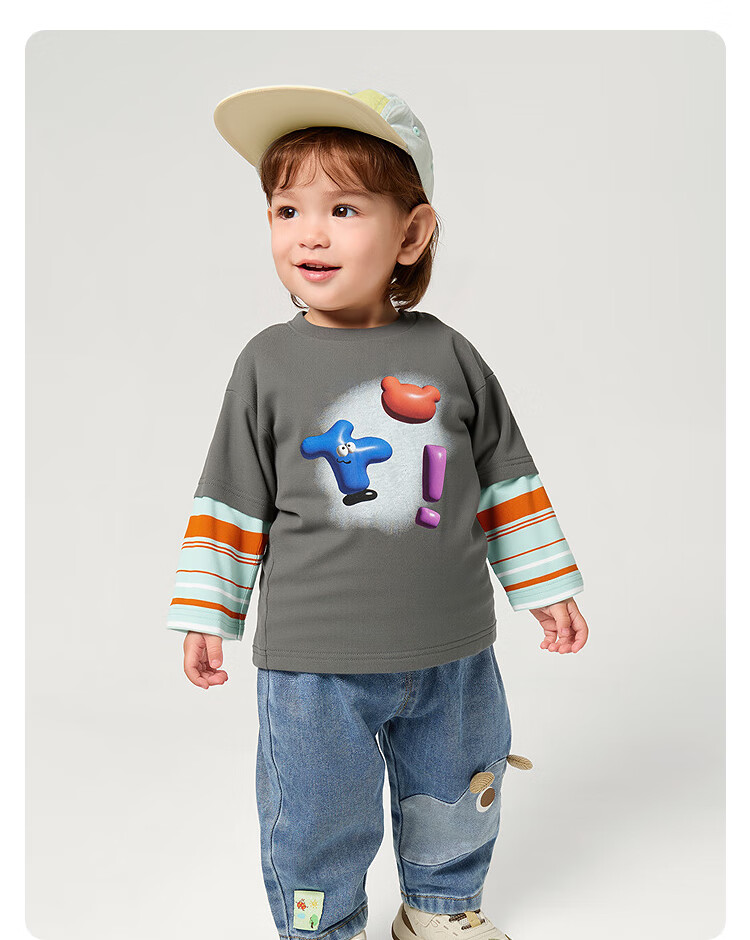 BALABALA Children's Clothing Baby T-Shirt Faux Two-Piece Long-Sleeve Top for Girls, Autumn Wear 2025, Printed Cute 209325100004 15