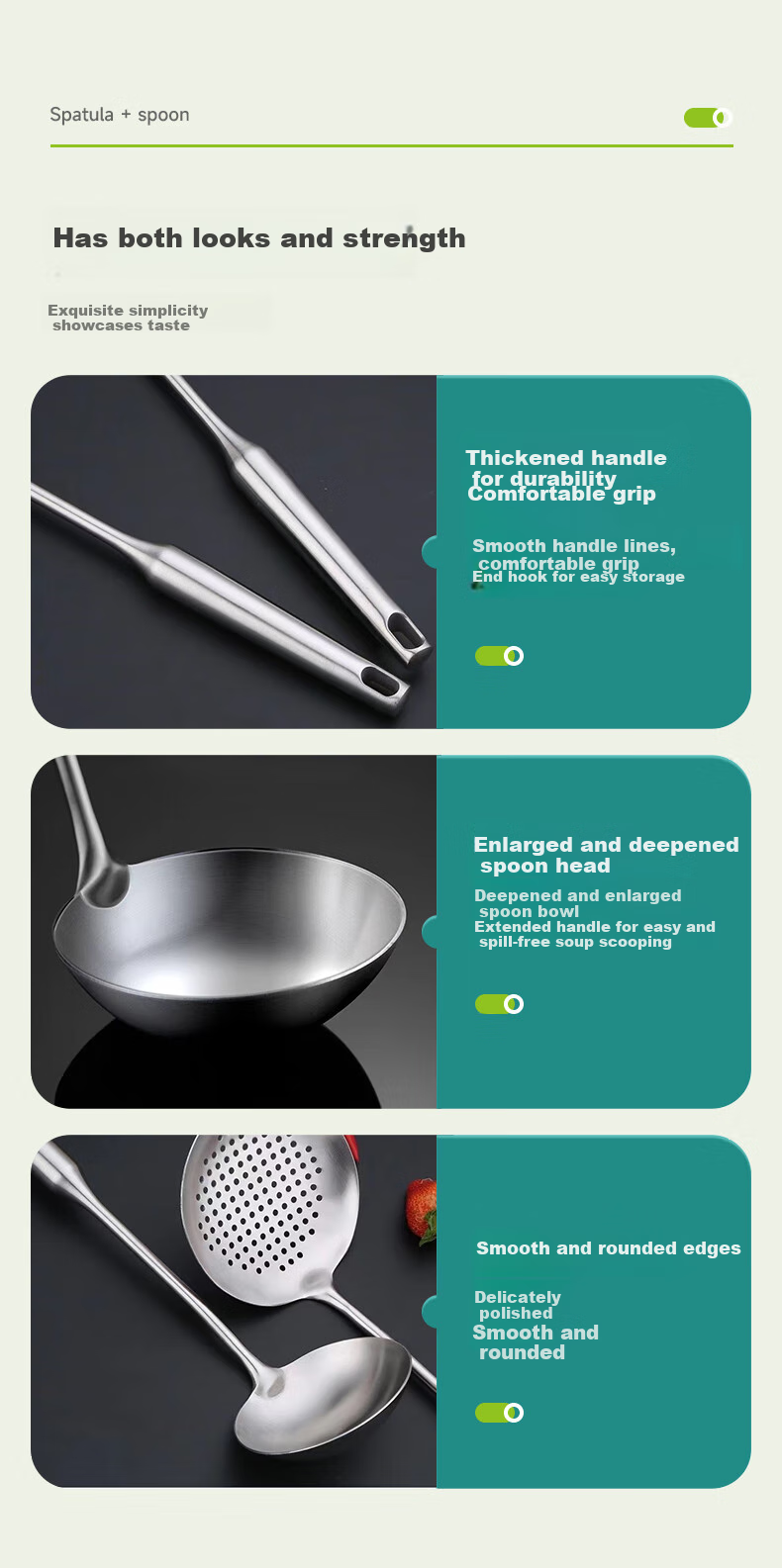 AOmeiyou Kitchen Utensils Set: 304 Stainless Steel Spatula, Wok Turner, Frying Spatula, Soup Ladle for Home Cooking 7