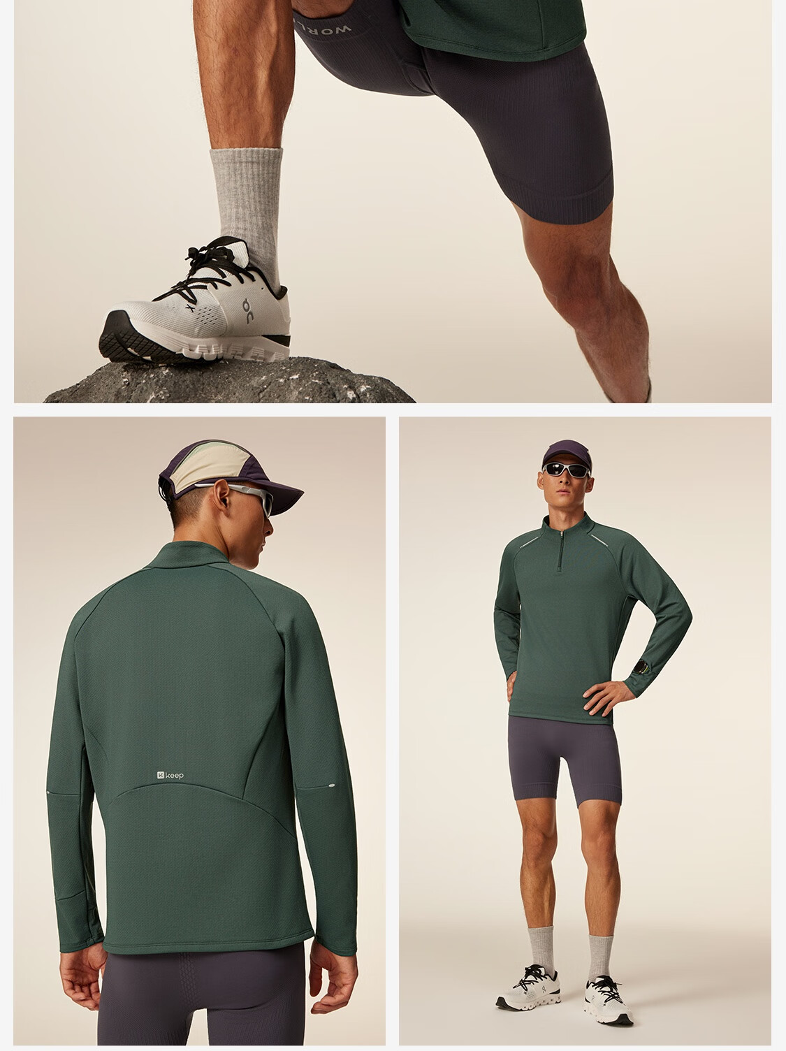 Keep Men's Sports T-Shirt Autumn Winter Breathable Quick-Dry Gym Half-Zip Stand Collar Running Long Sleeve Tee 8814 17
