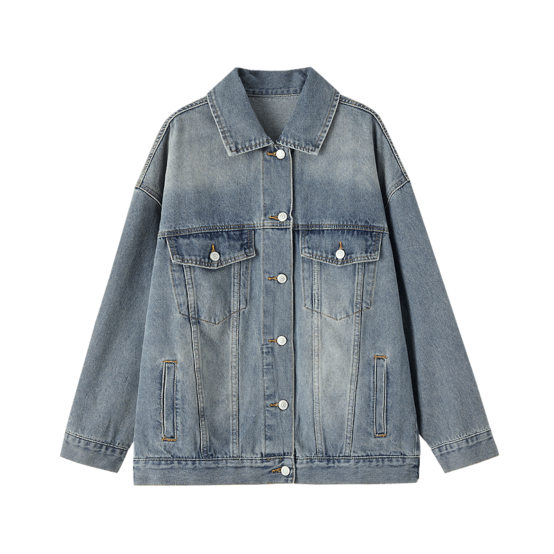 Demana [Denim Memory] Vintage Commuter Washed Collar Loose Fit Petite Women's Denim Jacket Spring Autumn