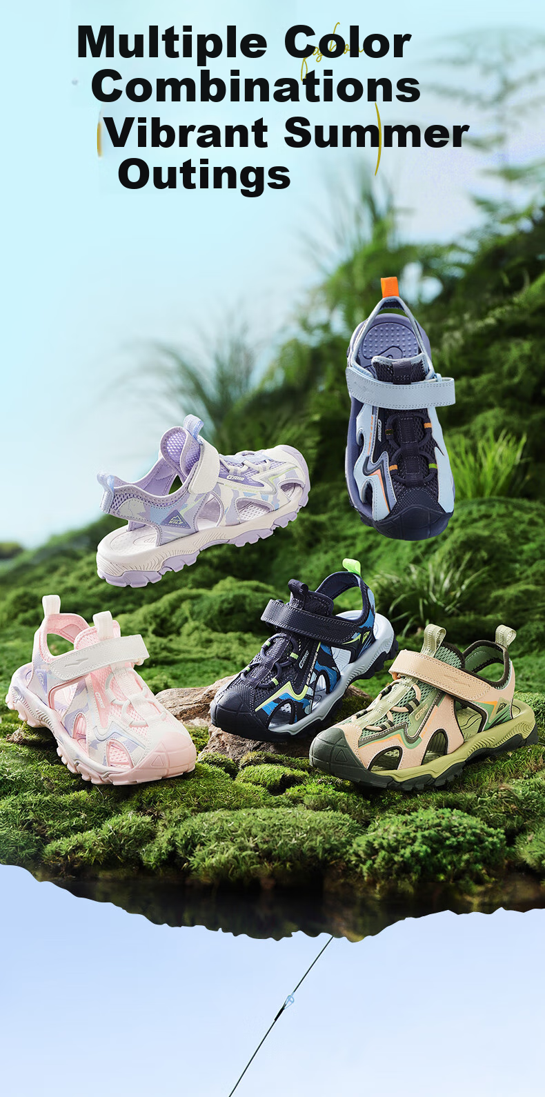 ERKE Children's Shoes, Girls' Big And Small Kids Closed-Toe Sandals, Children's Velcro Outdoor Beach Shoes, Pure Pink/micro-Crystal White, Size 35 12