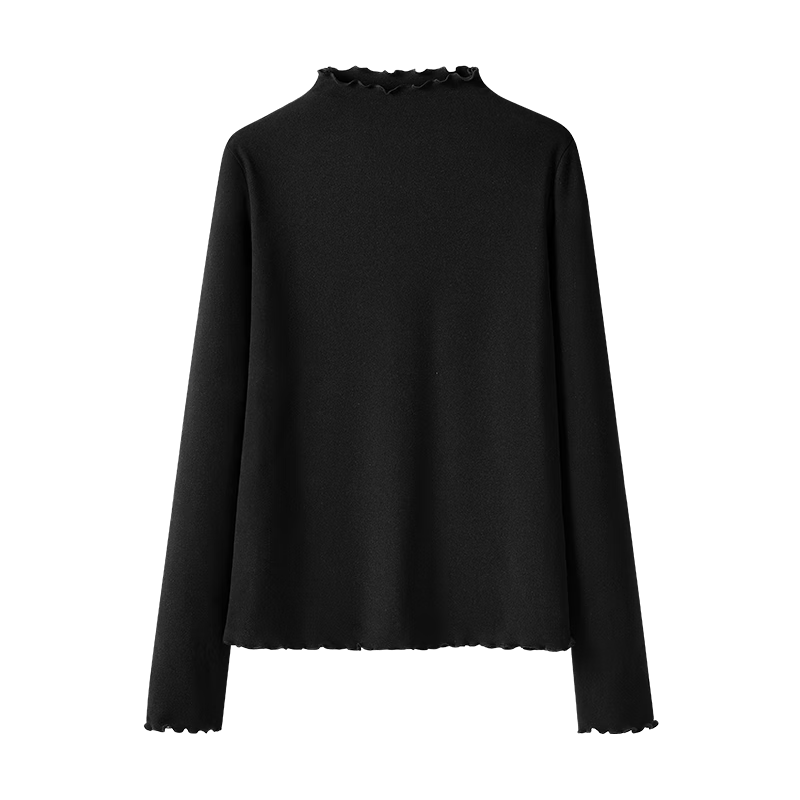 Urban Beauty Ruffled Edge Long Sleeve T-Shirt Women 2025 New Winter Fleece Lined Warm High Neck Base Layer Top