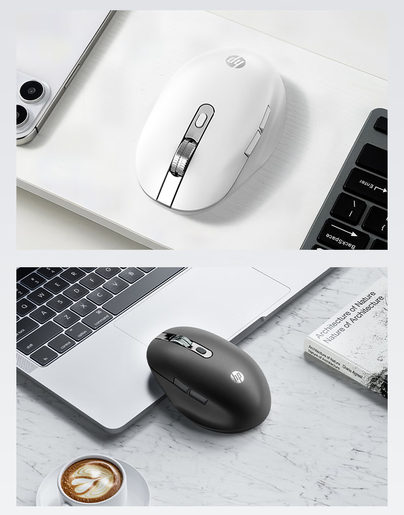 HP Designer1 Super Capacitor Mouse Ergonomic Small to Medium Hand Wireless Bluetooth Dual Mode Office Mouse Matte White 4