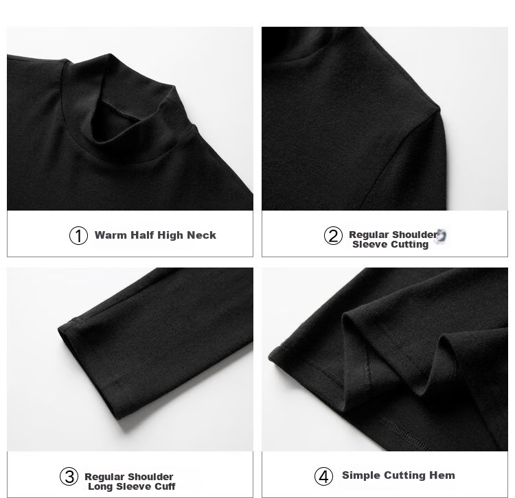 NOME Semi-Turtleneck Fleece Base Layer Women's New Warm Underwear, Fleece-Lined Thermal Top for Autumn And Winter, Black, M 7