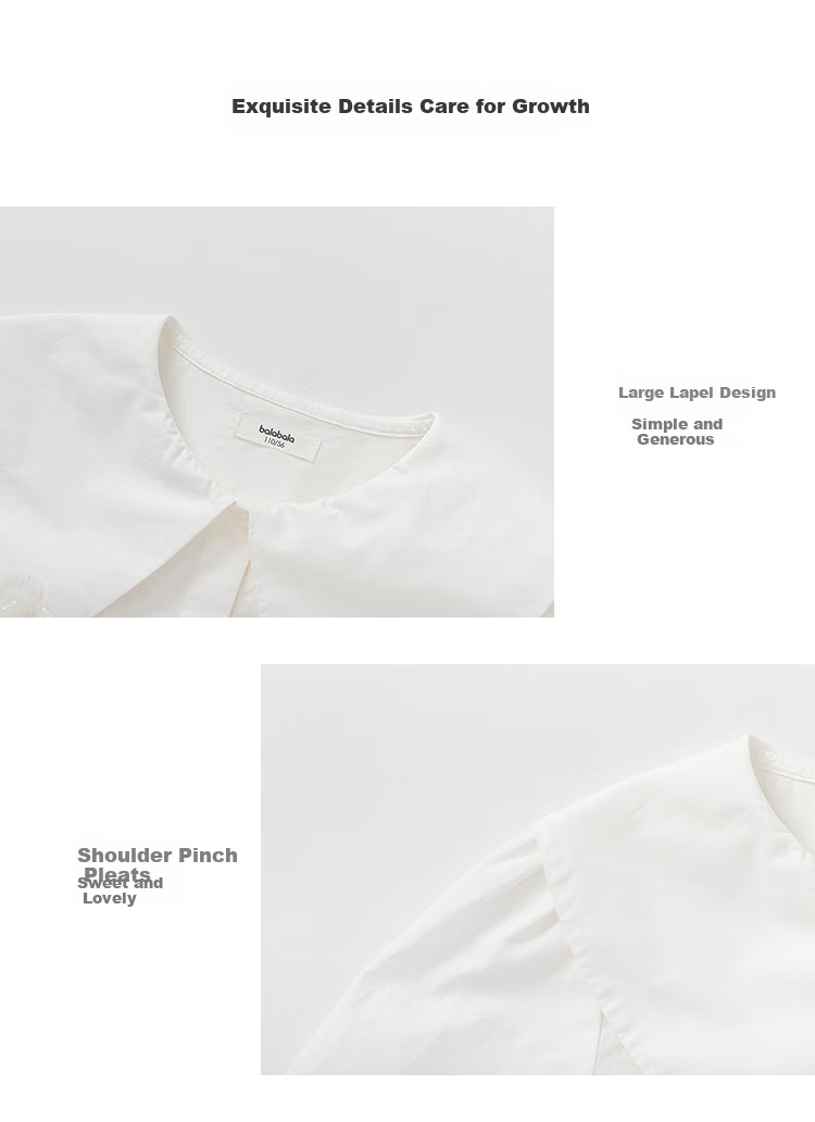 BALABALA Girls' Long-Sleeve Shirt, Pure Cotton White Blouse, Spring Top, Simple Versatile Comfortable Skin-Friendly 4