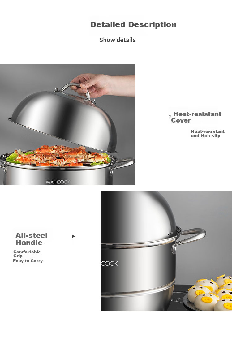 MAXCOOK Steamer Pot, 304 Stainless Steel 28cm Single Layer Steamer, Thickened Composite Bottom Compatible with Gas Stove And Induction Cooker 6