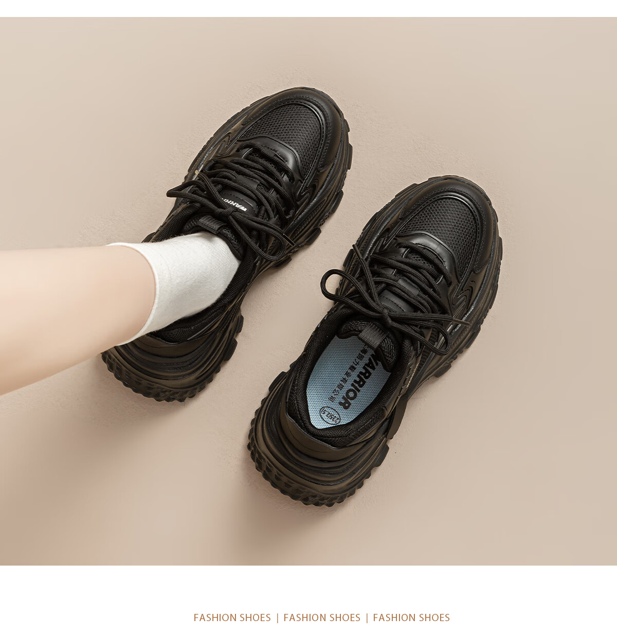 Warrior Thick Sole Dad Shoes 2025 Winter New Women's Small Height Increase Comfortable Casual Sports Shoes Black 38 6