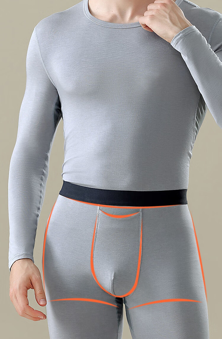 LangSha Men's Thermal Underwear Autumn Winter Acrylic Comfortable Warm Seamless Breathable Antibacterial Mite-Resistant Autumn Top and Bottom Set 4