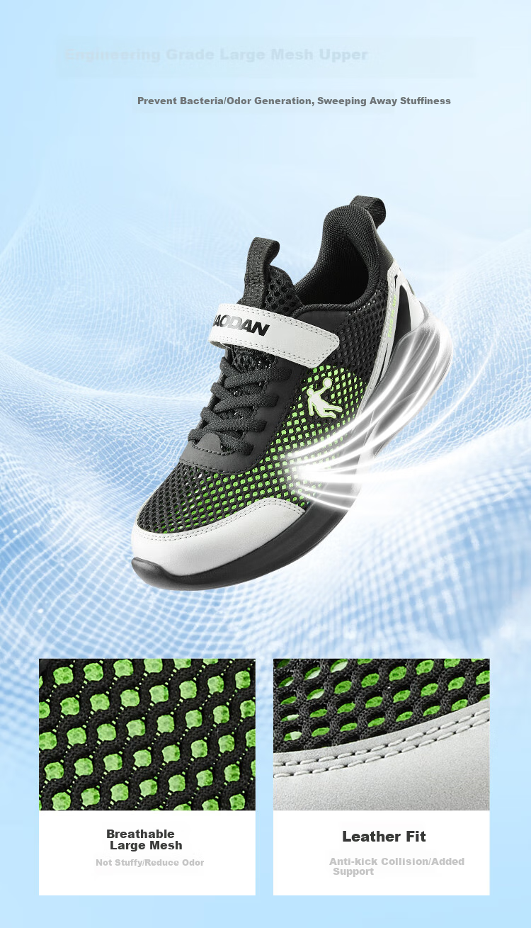 QIAODAN Boys' Running Shoes, Children's Summer Sports Shoes, Big Kids' Shoes with Large Mesh, Black/silver, Size 40 11