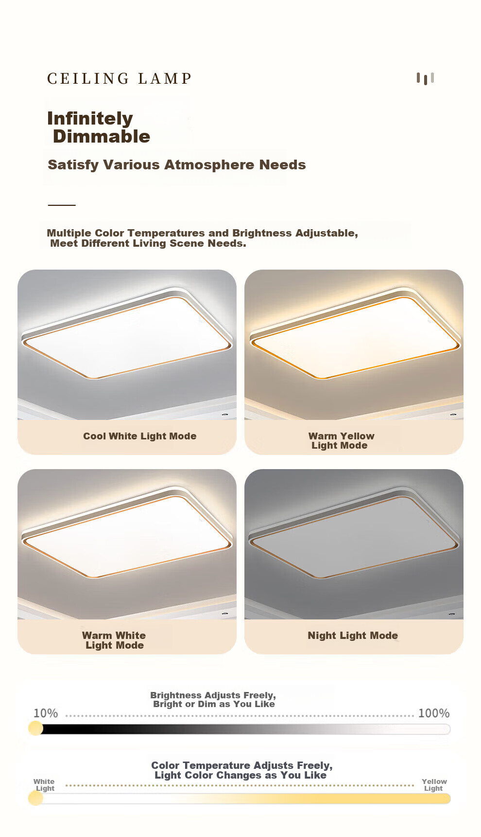 NVC LED Ceiling Light with Three-Color Adjustable Brightness for Living Room, Bedroom, Dining Room And Balcony, Simple Lighting Design, 24W 3