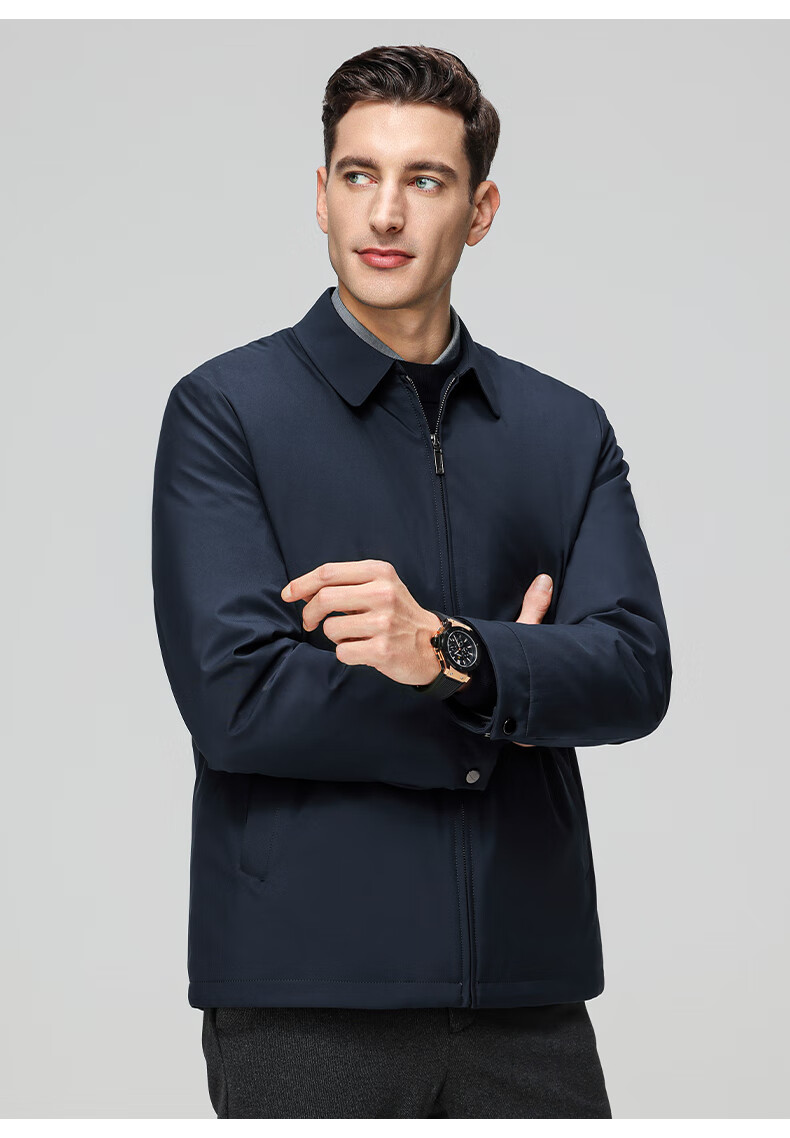 ROMON Lightweight Down Jacket Men Dad Warm Autumn Winter Business Casual Lapel Executive Coat 25030Y Dark Blue XL 18