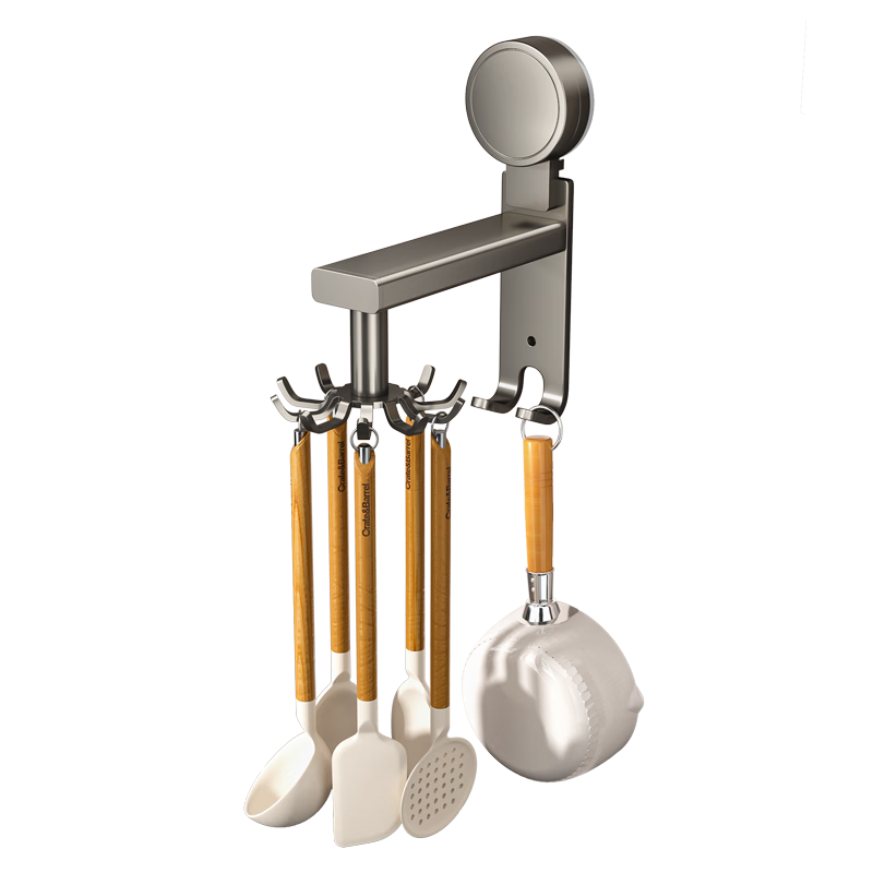 Jibaiju Kitchen Rotating Strong Suction Cup Hook No-Drill Wall-Mounted Adhesive Hook for Spatula, Spoon, Cutting Board Storage Rack