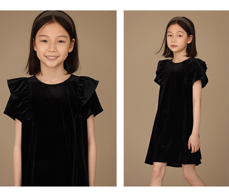 Hacikis Kids Summer Velvet Dress Korean Style Birthday Dress Little Black Dress Girls Formal Wear Black 170 7