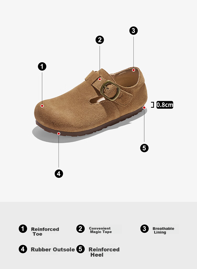 RED DRAGONFLY Children's Autumn Shoes, Boys And Girls Flats, Girls Soft-Soled Birkenstock Shoes, Small Leather Shoes Q51BPPF406, Camel Color, Size 29 2