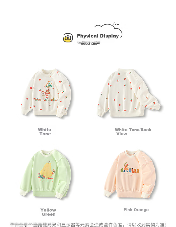 BALABALA Children's Clothing, Girls' Sweatshirt, Spring Outfit for Young Girls, Round Neck Cartoon Fun Print Top, Sweet And Cute 4