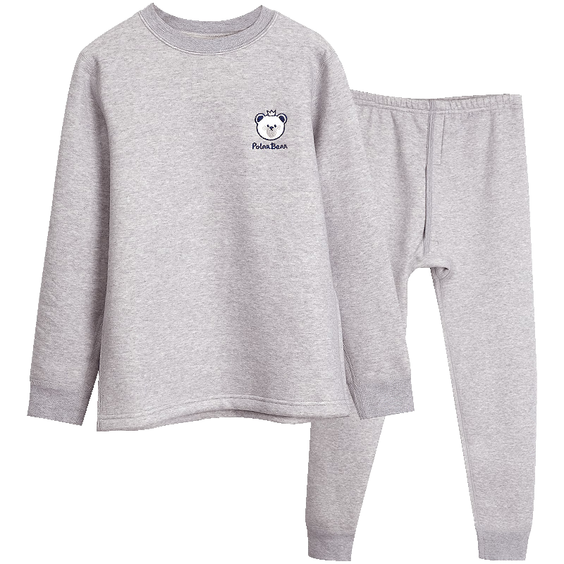 Hodohome Kids Thermal Underwear Boys A-Class Fleece Thickened Seamless Cartoon Autumn Shirt and Pants Set 301 Gray Size 165