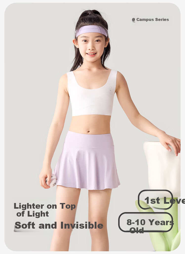 Jiusuiban Children's Underwear for Girls, Ultra-Thin Mesh Bra for Puberty, Cotton-Padded Anti-Nipple Show Bra for Ages 8-10, Camisole 1