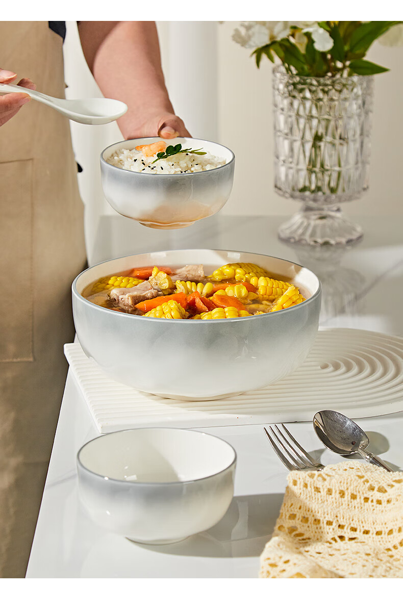 Haoya Underglaze Ceramic Bowl Set, Ceramic Rice Bowls, Tableware, Cream-Colored Mixed Colors, 4.5-Inch Rice Bowls, Set of 8 4