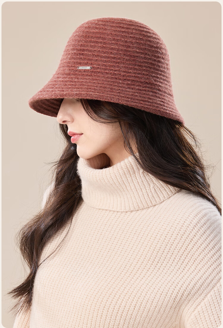 JIUMU Sheep Wool Warm Fisherman Hat Autumn Winter Slim Face Bucket Hat Elegant Fedora Winter Windproof Cold Resistant Hat for Women 16