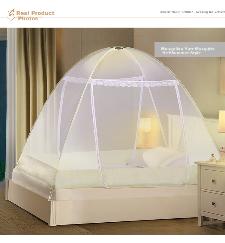 FUANNA Home Mosquito Net, Fall-Proof Mongolian Yurt Style, Three-Door Opening, 1.8x2 Meter Bed, Light Coffee Color, [No Installation Required] 9