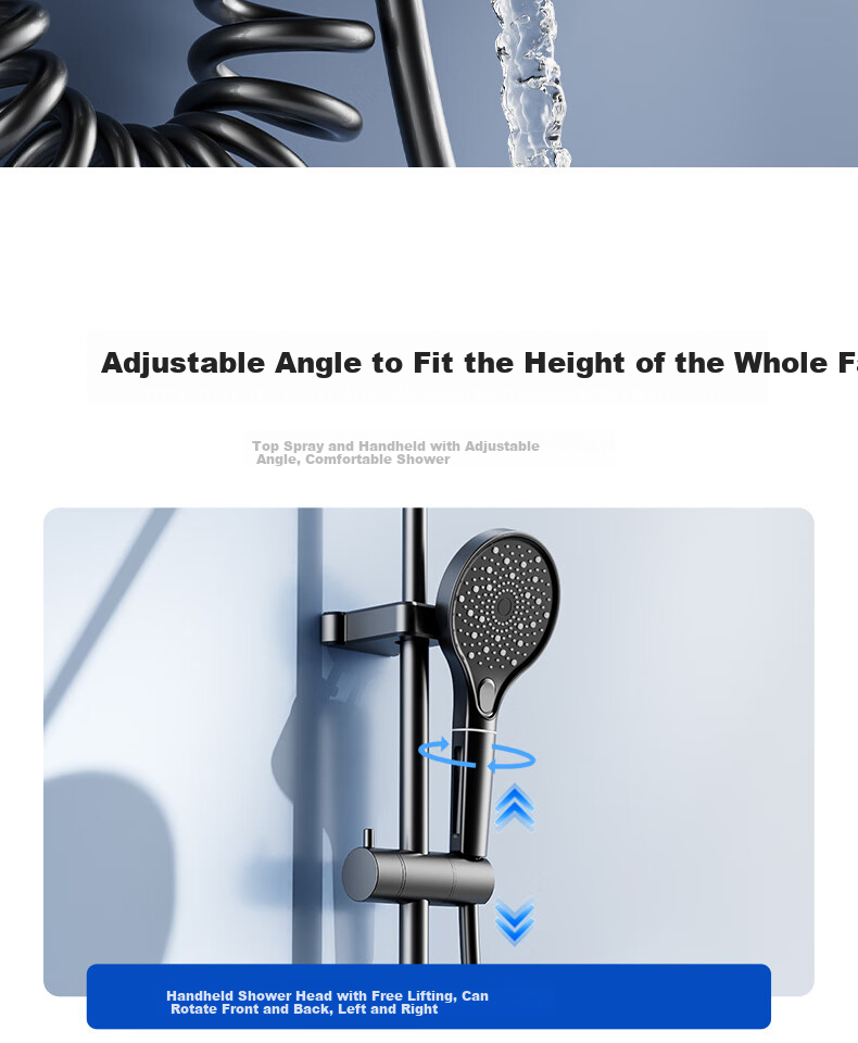 SSWW Bathroom Shower Head, Piano Shower Head Complete Set, Integrated Shower System, Fine Copper Bathroom Shower Sprayer TS9 20