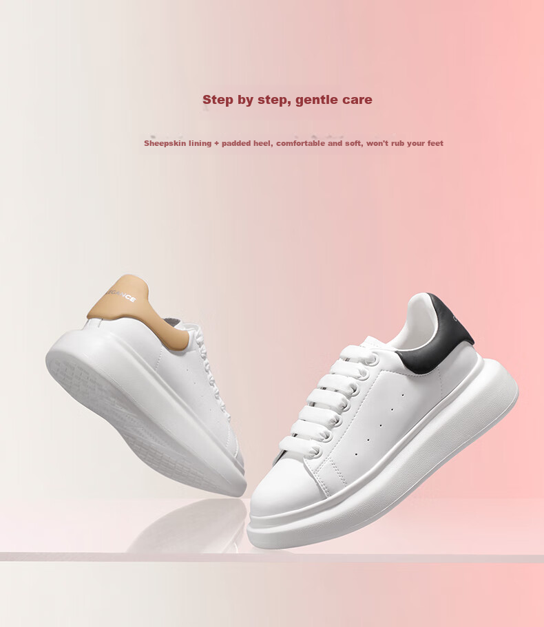 Belle Thick-Soled Cloud White Sneakers, Spring And Summer Women's Casual Shoes, Color-Block Skateboard Shoes Z2U1DCM5, Black Tail Wing - Classic Style, Size 39 6