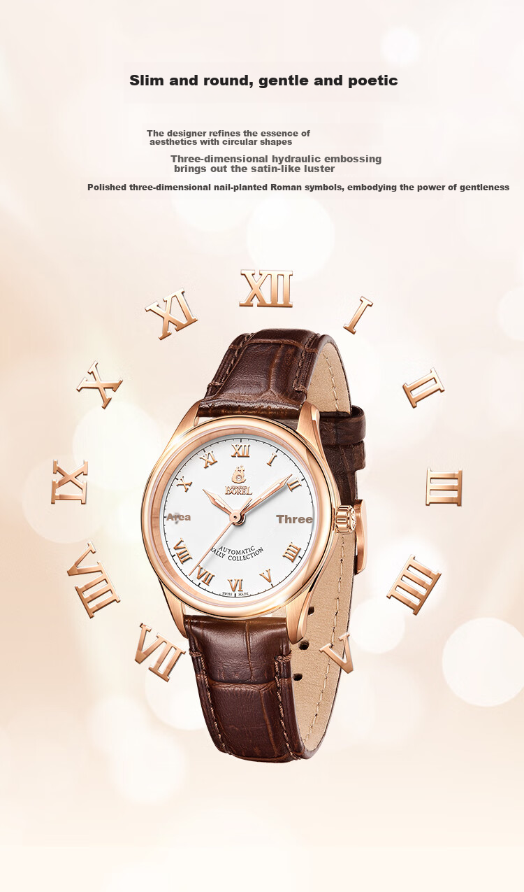 ERNEST BOREL Swiss Women's Watch, Automatic Mechanical Original Imported Leather Strap Yali Series Ladies Watch N0407L0C-MR4L 4