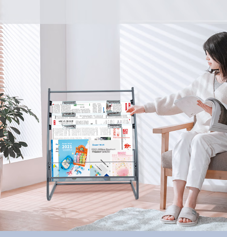 GuangBo Single-Grid Metal Magazine Rack, Brochure Display Stand, Floor-Standing Information Rack, Office Storage Shelf, Height 0.78 Meters, S42003 15
