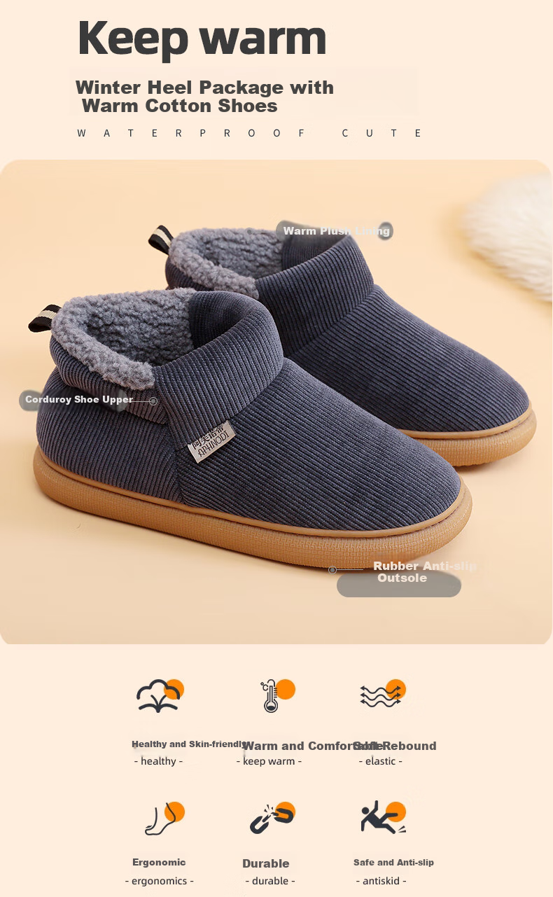 GUOLUOFEI Elderly Cotton Slippers with Heel, Non-Slip Indoor And Outdoor Wear, Warm Winter Cotton Shoes for Men And Wome 2