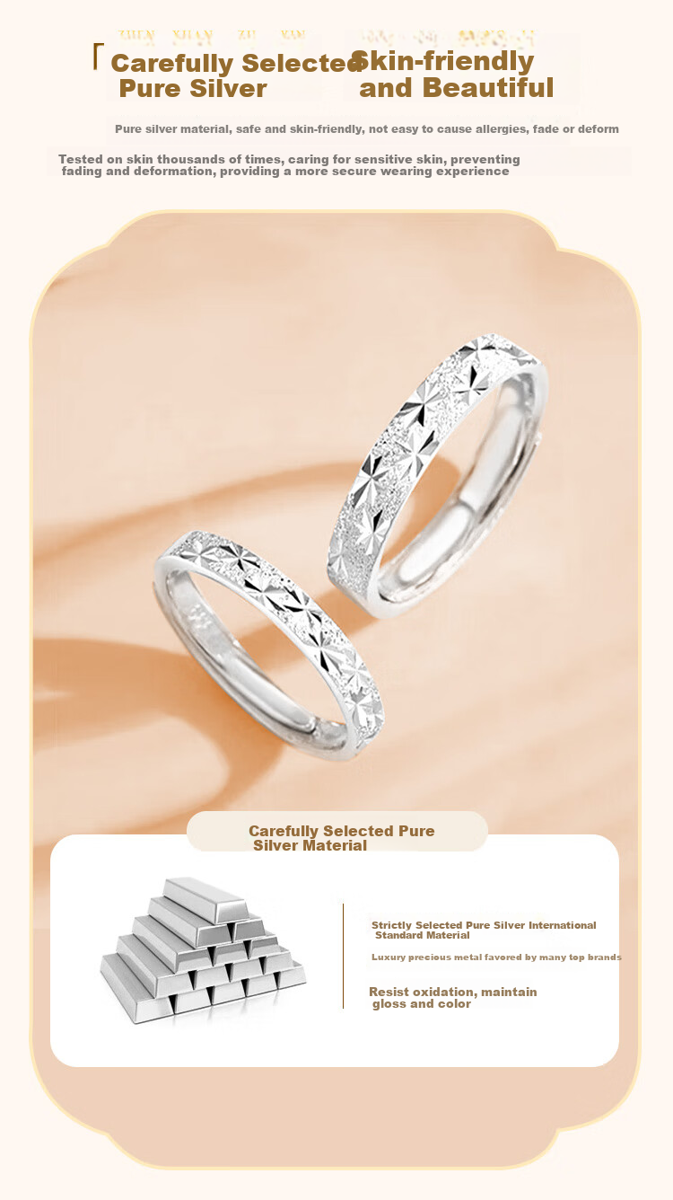 ALLOVE Pure Silver Couple Rings, One Pair for Men And Women, Confession Proposal Matching Rings, Birthday Gift for Girlfriend Or Wife 4