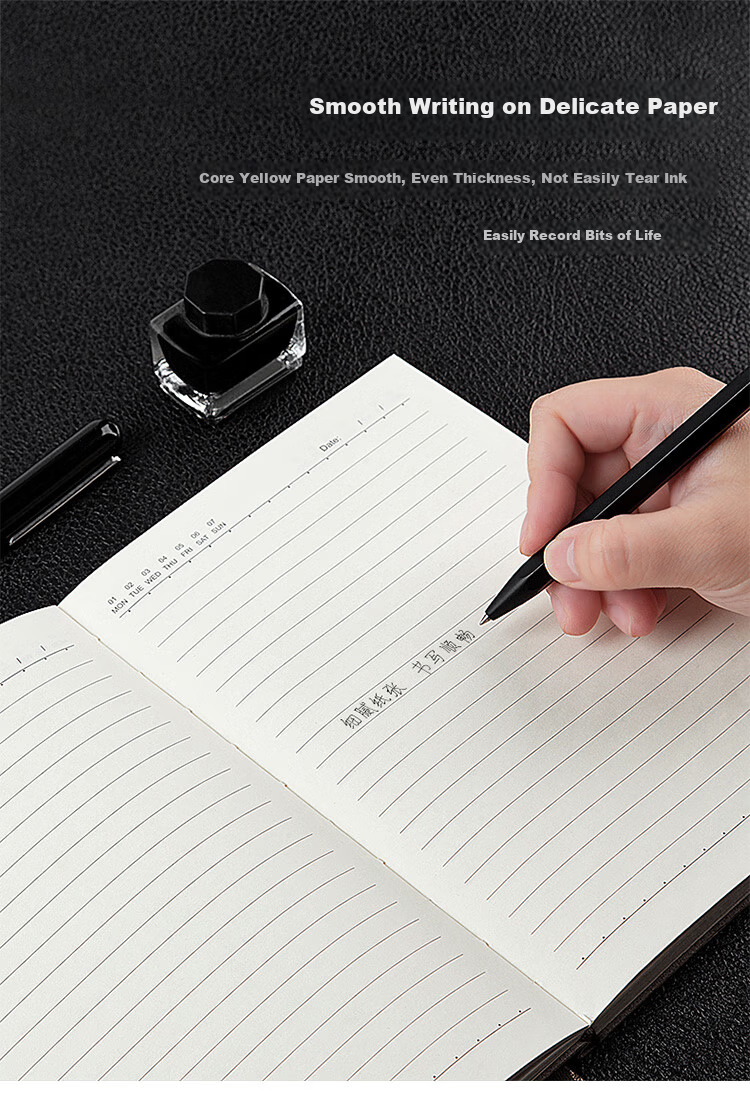GuangBo Notebook A5/96 Sheets Leather Cover Notebook for Business Office Meetings, Journal Diary Office Supplies, Black GBP25667 5