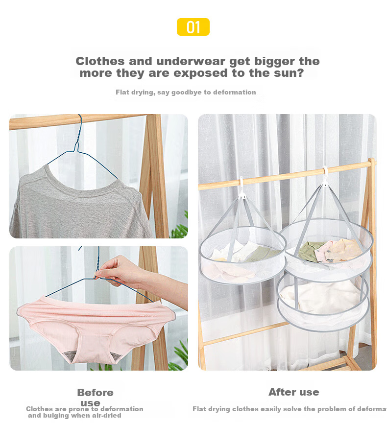 Cigeman Clothes Drying Rack, Sock Hanger, Foldable, Windproof And Non-Slip, Sweater Drying Mesh 6