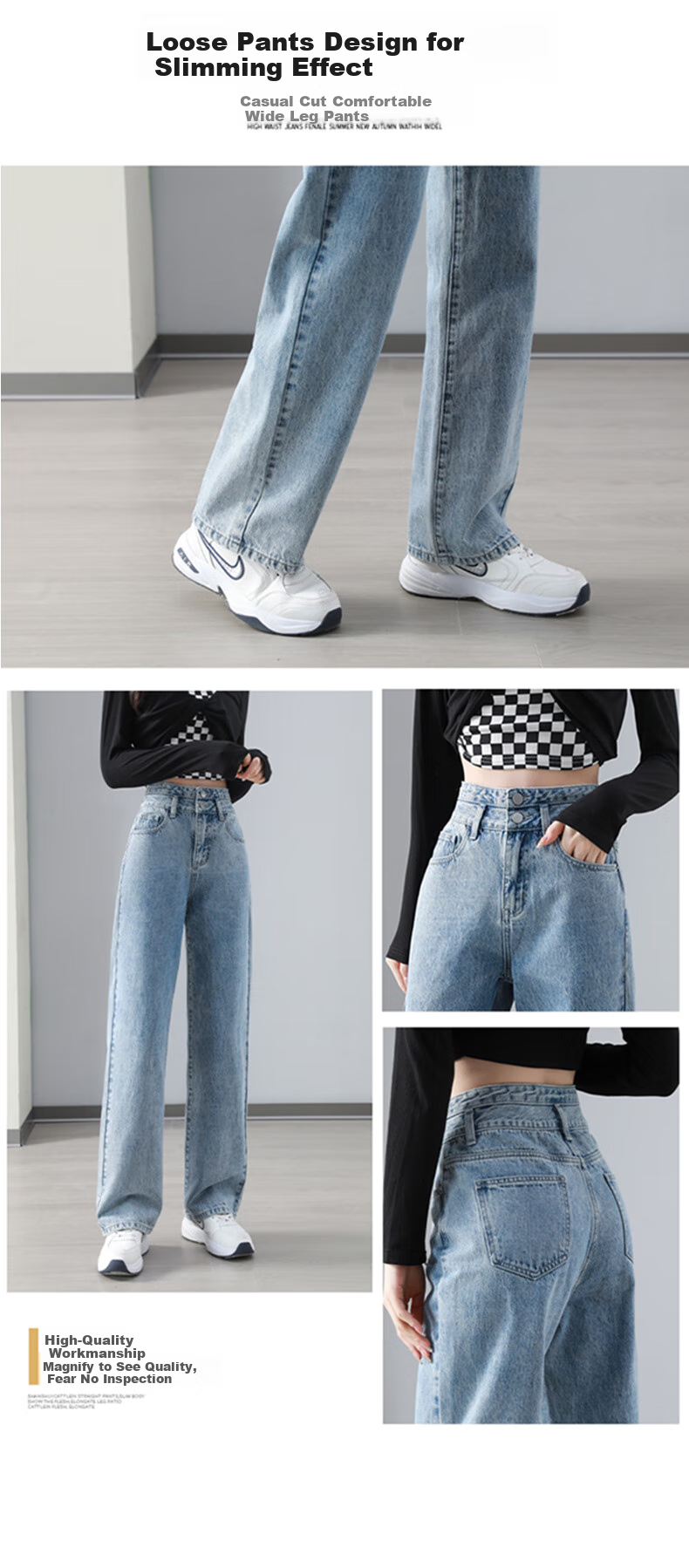 Baleno Slim Wide-Leg Jeans for Women, 2026 New Spring Casual Long Pants, High-End Petite Straight-Leg Trousers for Wome 13