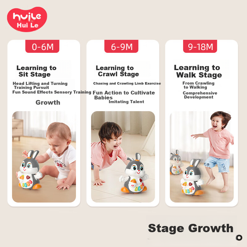 Интерактивная игрушка HUILE TOYS "Активный кролик", развивающая, для детей от 6 месяцев