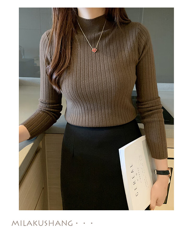 GRACEWELL Women's Knit Sweater Autumn Winter Elegant Half Turtleneck 2025 New Slim Fit Basic T-Shirt Top 15