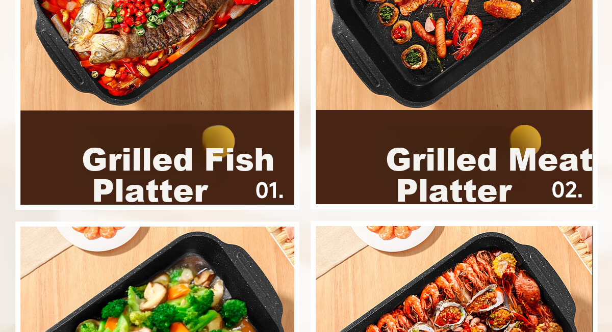 PAKCHOICE Rectangular Fish Grilling Pan with Lid, Specialized Grill Pan for Induction And Gas Stoves, Carbon Steel Non-Stick Baking Tray for Home Use 27