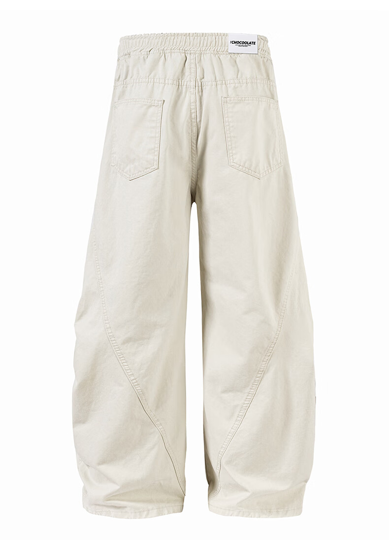 :CHOCOOLATE IT American Style Pure Cotton Work Pants Men's Autumn New Trendy Loose Casual Curved Blade Pants White Apricot XL 3