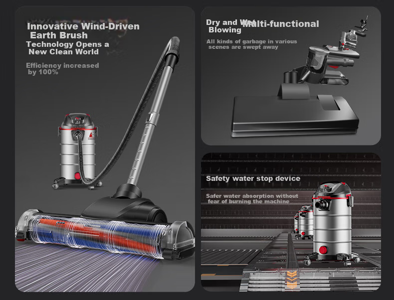 Xiaogou Industrial Vacuum Cleaner, 3000W Peak Power, High Suction, Dry And Wet Blowing, Three-In Vacuum Cleaner with Mopping Function, for Factory Workshop, Commercial Use, Car Cleaning, Land Reclamation, T010S 7