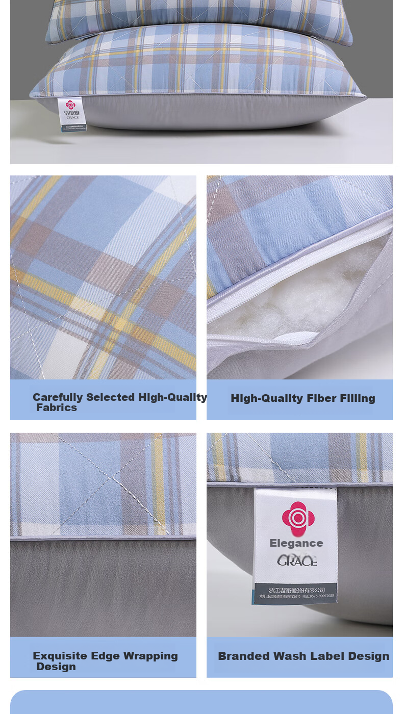 Grace Pillow, Hotel-Grade Feather And down Pillow, Fiber Soft Pillow Core, 46*72cm, Set of Two 7