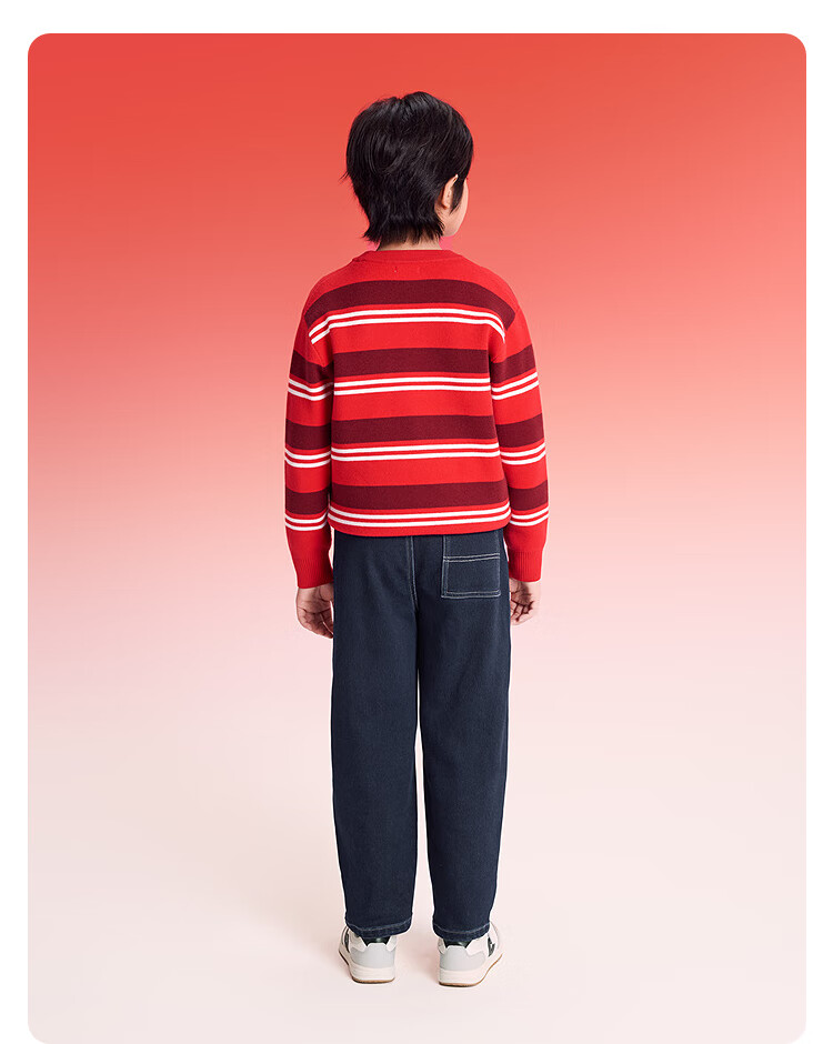 Balabala [balaOne] Kids Boys and Girls Striped Knit Sweater Red New Year Festival Autumn Winter Children's Sweater 3
