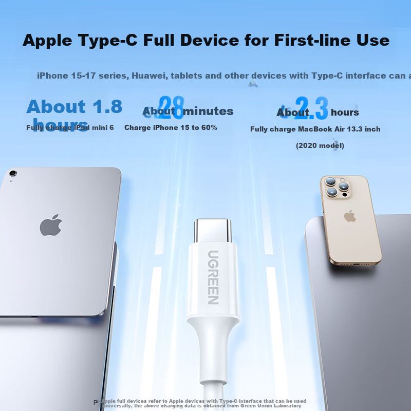 UGREEN Apple 18 Charging Cable, Type-C Data Cable, Dual-Ended PD60W Fast Charging, Ctoc Car Charger for IPhone 18/17e/16ProMax, Tablet IPad Laptop, 1 Meter