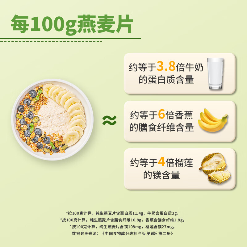 金味即食燕麦片1000克罐装 无添加蔗糖 早餐食品 冲饮谷物