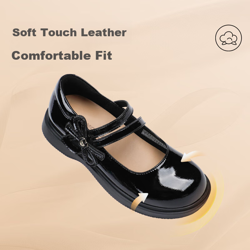 DR·KONG Leather Shoes, Autumn Girls' Shiny Black Versatile Princess Etiquette Shoes, Children's Shoes, 2B16A3107AW, Black, Size 30