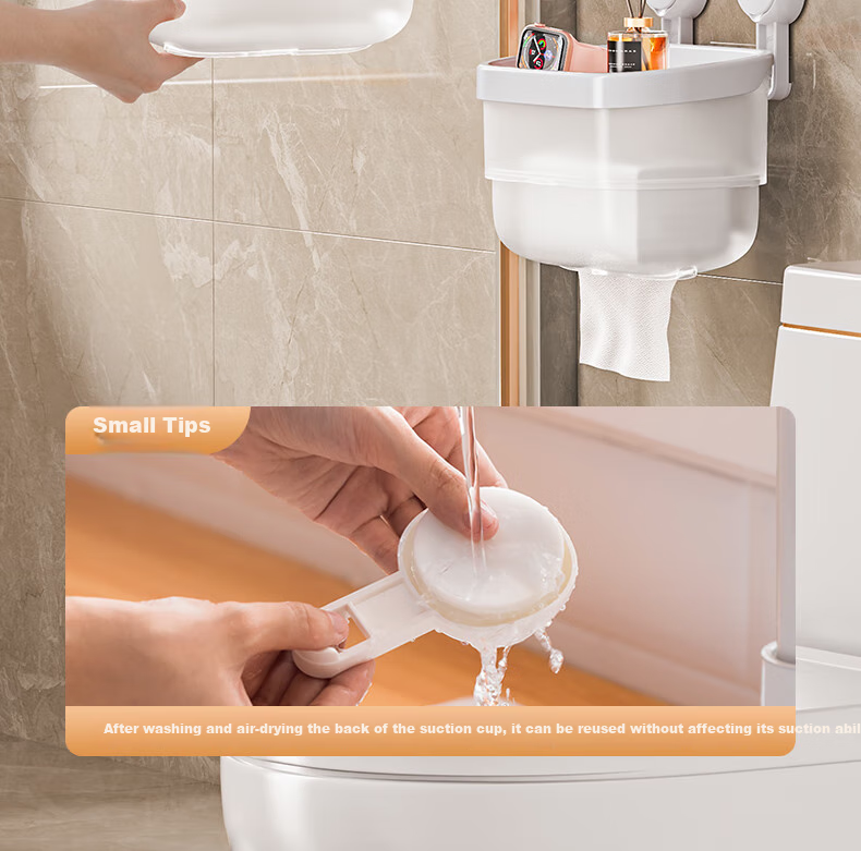 Taili Suction Cup Bathroom Tissue Box, Toilet Paper Holder, Wall-Mounted Storage Rack, Waterproof, No Drilling Required 18