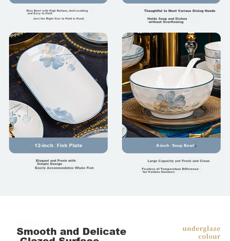 KANGQIN Underglaze Color Dinnerware Set for Home Use, 2025 New Stylish Ceramic Bowls, Plates, Chopsticks And Tableware Set, Fragrant 9