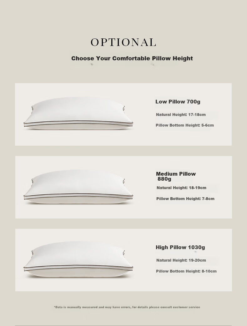 Canasin down Pillow, Five-Star Hotel Pillow Core, 95% Canadian White Goose Down Pillow Core, Single Pack, 74*48cm Low Pillow 15