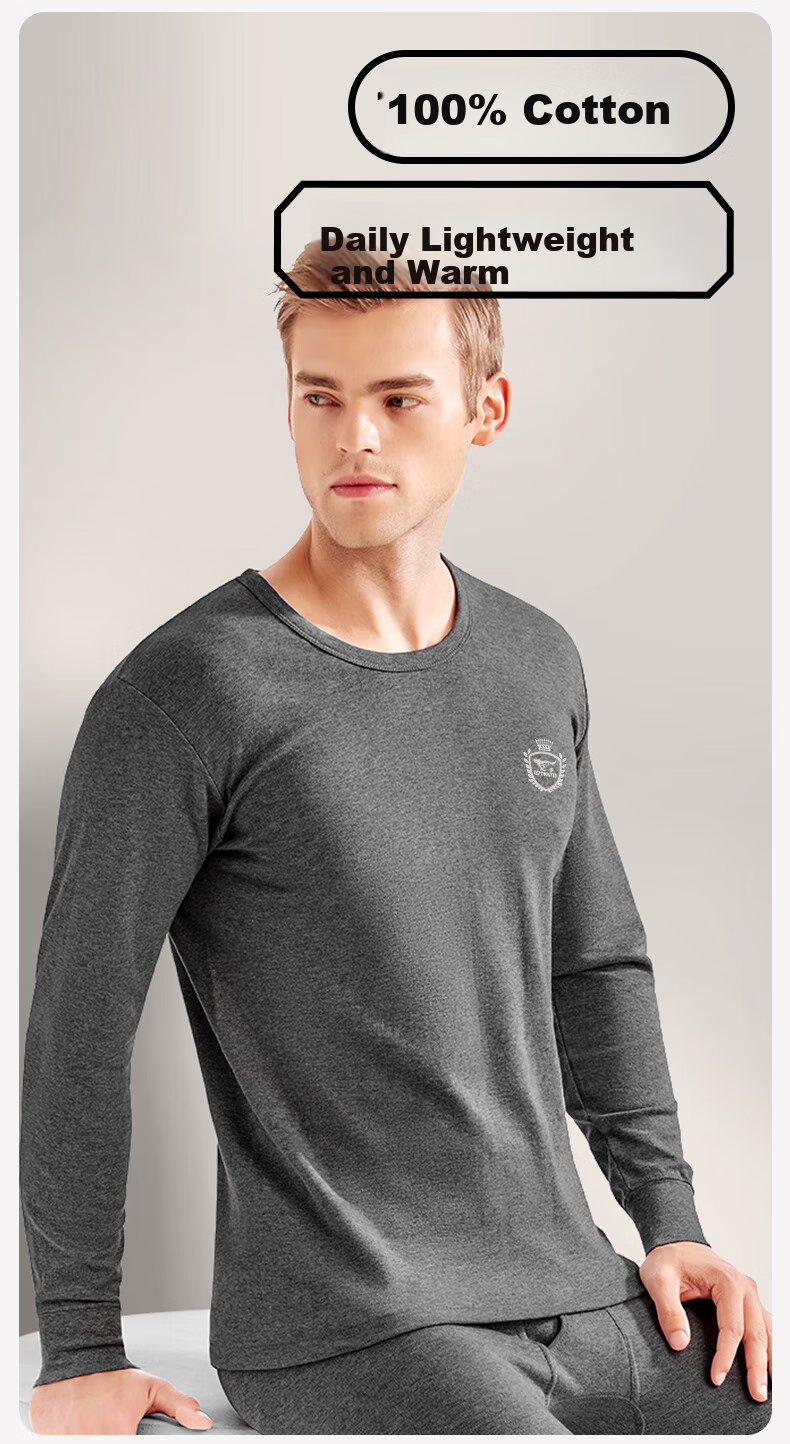 SEPTWOLVES [100% Cotton] Men's Autumn And Winter Thermal Underwear, Thin Base Layer Top, Warm Undershirt, Anti-Static, Non-Irritating Wool Sweater 2