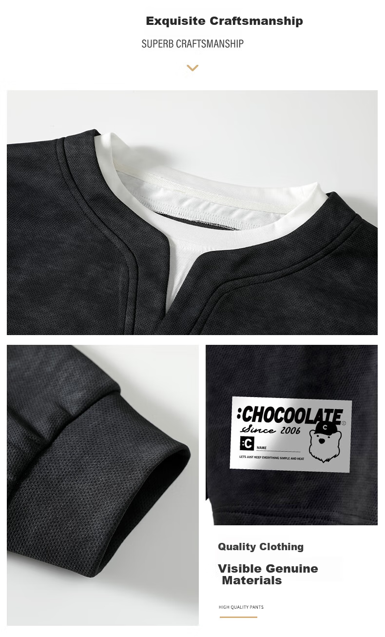 :CHOCOOLATE it Faux Two-Piece Hoodie for Men, Autumn New Style American Tie-Dye Long-Sleeve T-Shirt, Black, L 4
