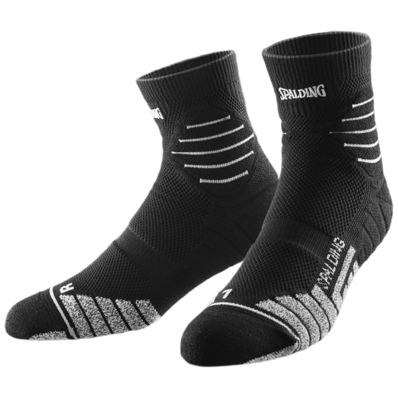 SPALDING Men's Mid-Calf Basketball Socks Cushioning Thickened Terry Anti-Slip Sweat-Absorbing Antibacterial Sports Socks Classic Black